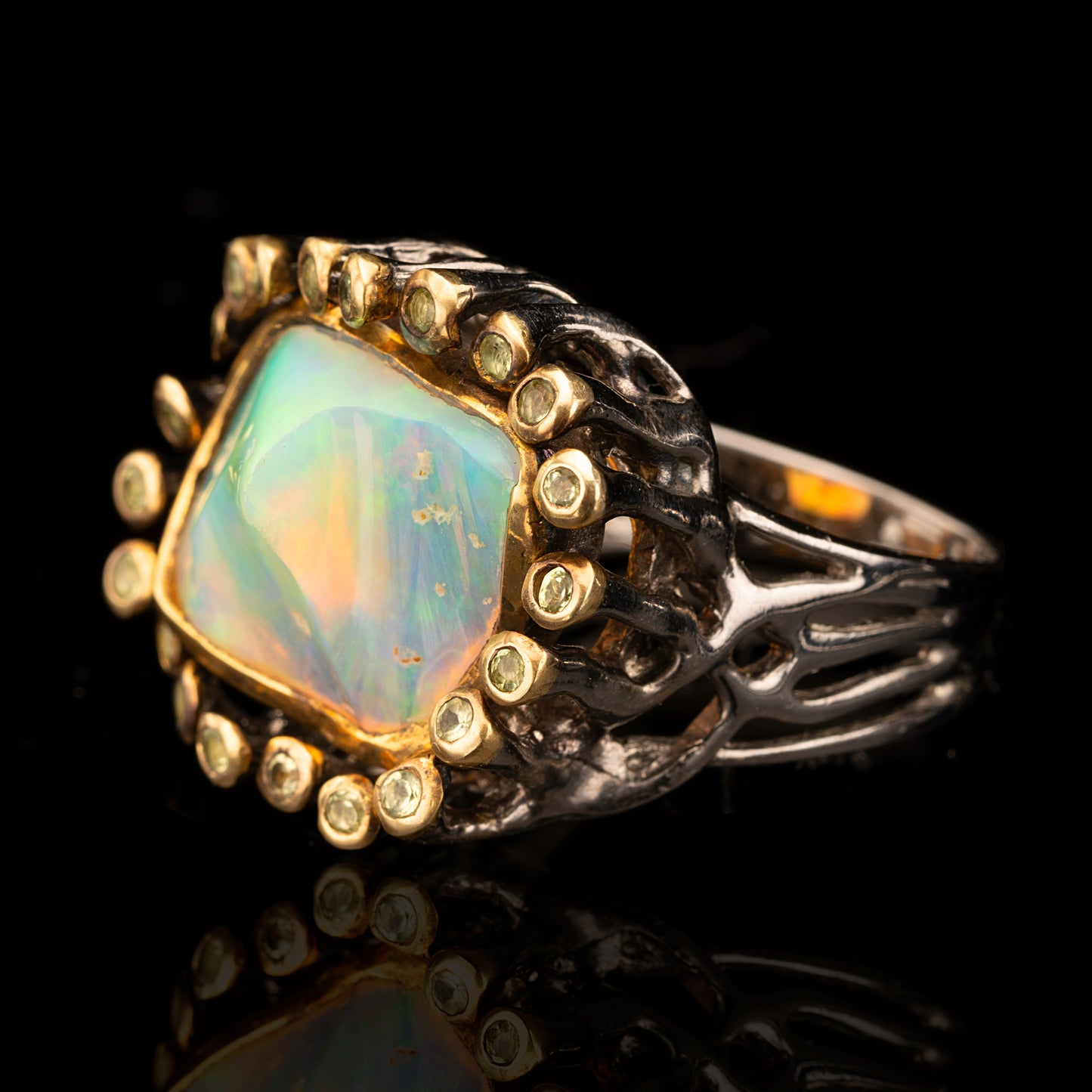 Ethiopian Opal and Peridot Ring