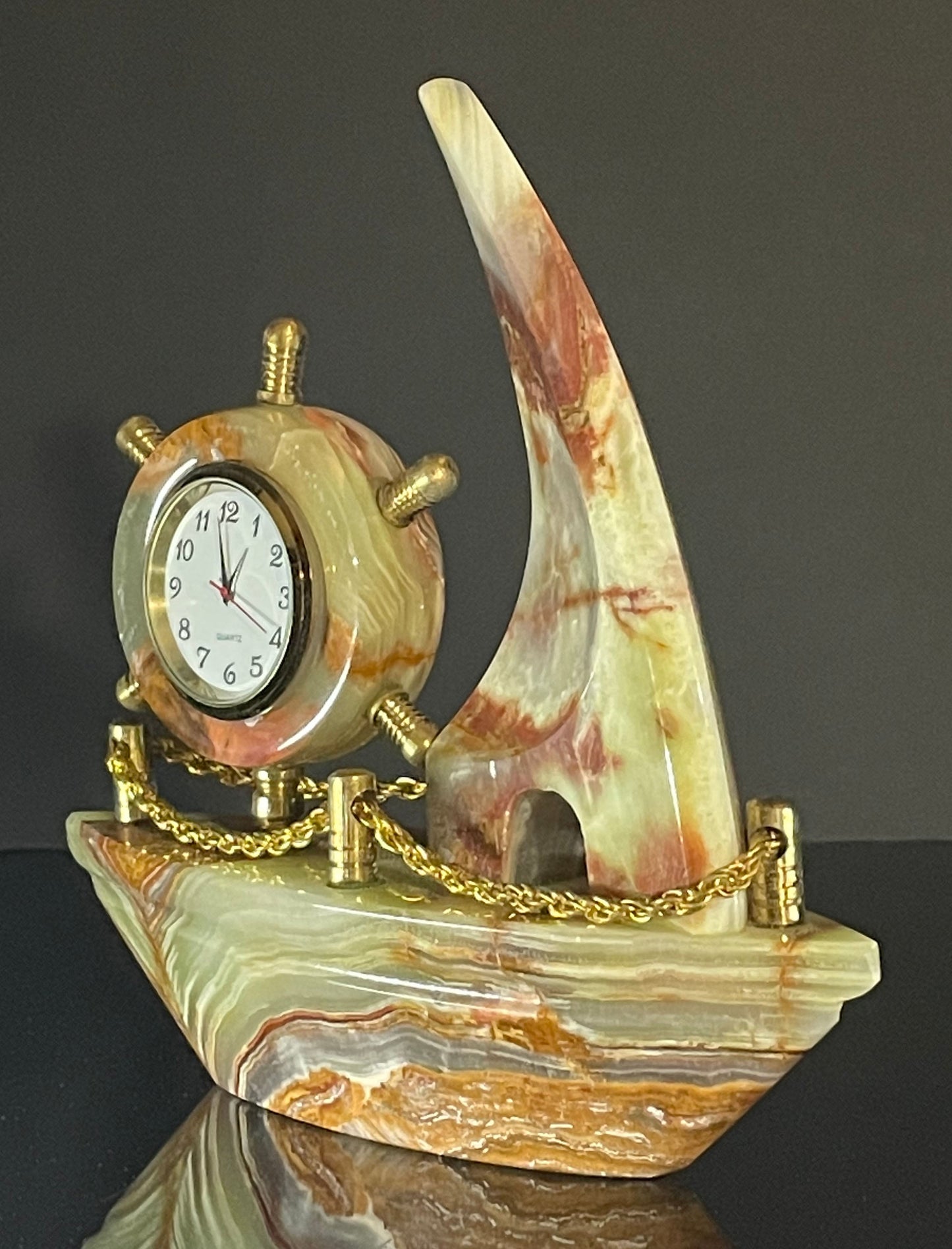 Banded Onyx Nautical Sailboat Clock