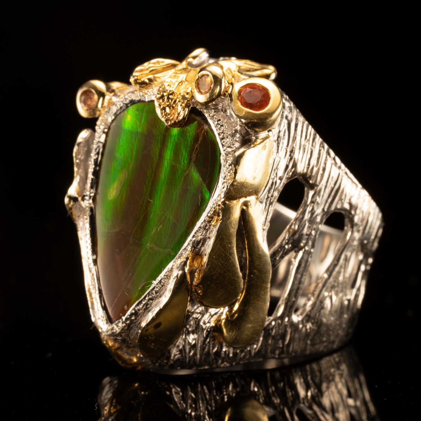 Ammolite and Sapphire Ring