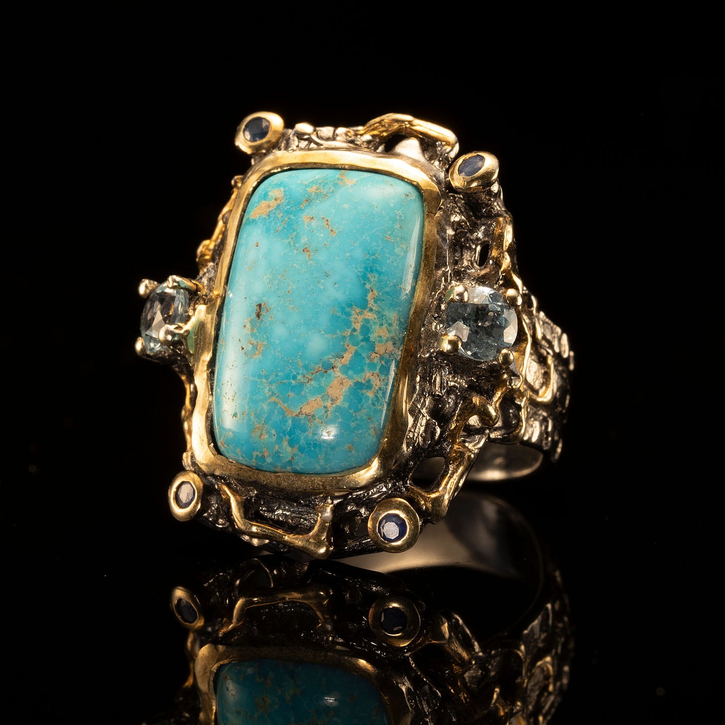 Turquoise, Blue Topaz, and Sapphire Ring
