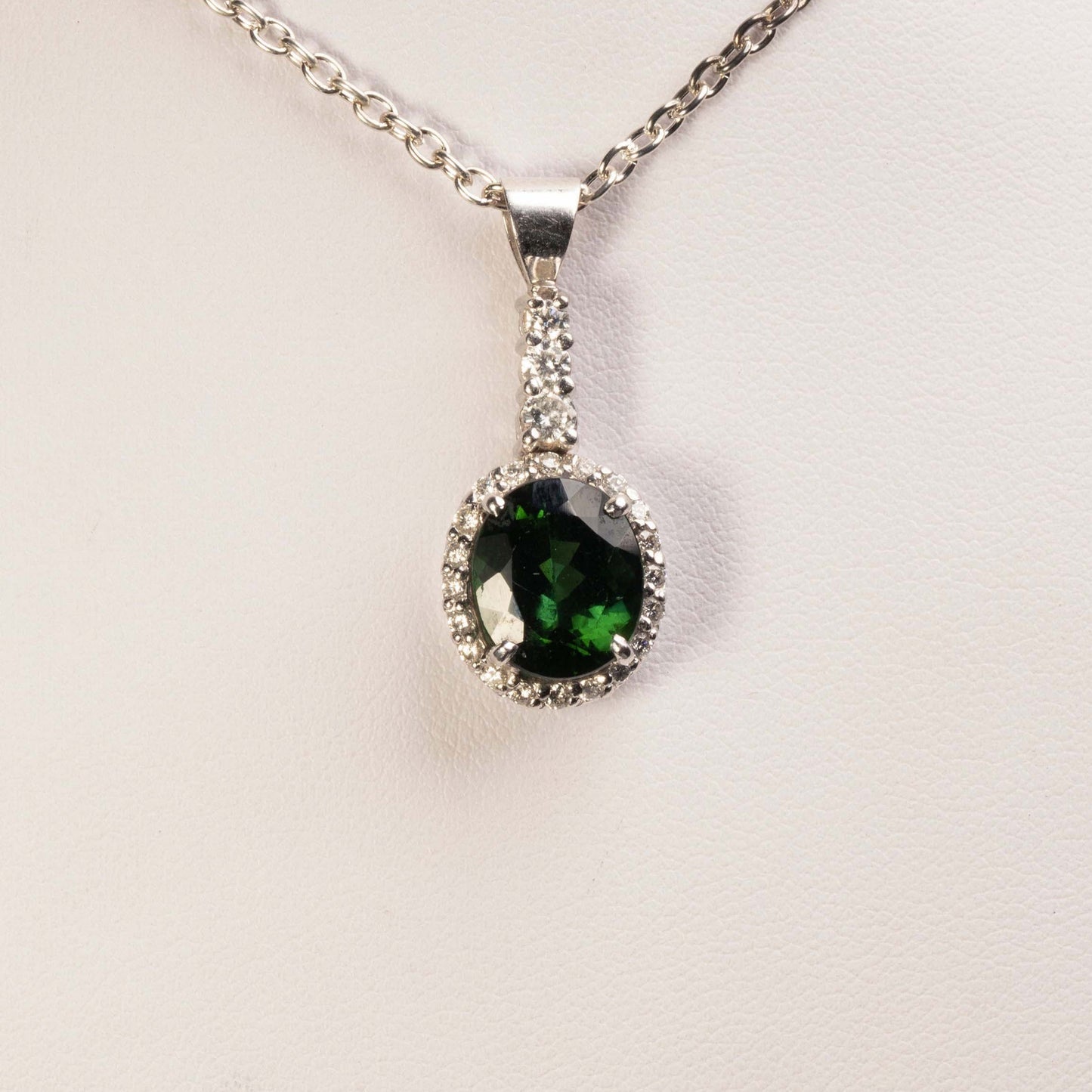 Chrome (Green) Tourmaline with Diamonds Pendant